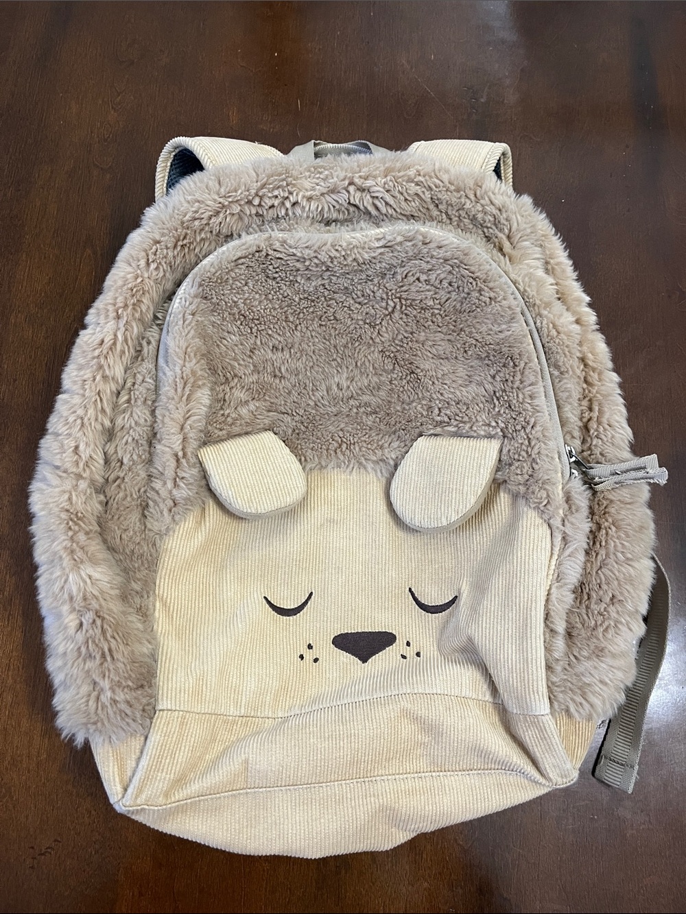 Pottery Barn Kids Plush Bear Backpack in Beige and Taupe
